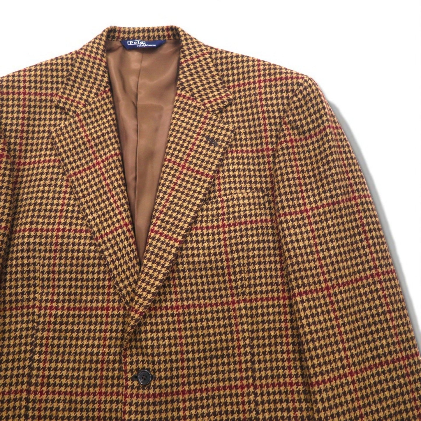Polo by Ralph Lauren 90s Tweed 2B Tailored Jacket, Size L, Brown, Gun Club Check, Wool, Made in Japan
