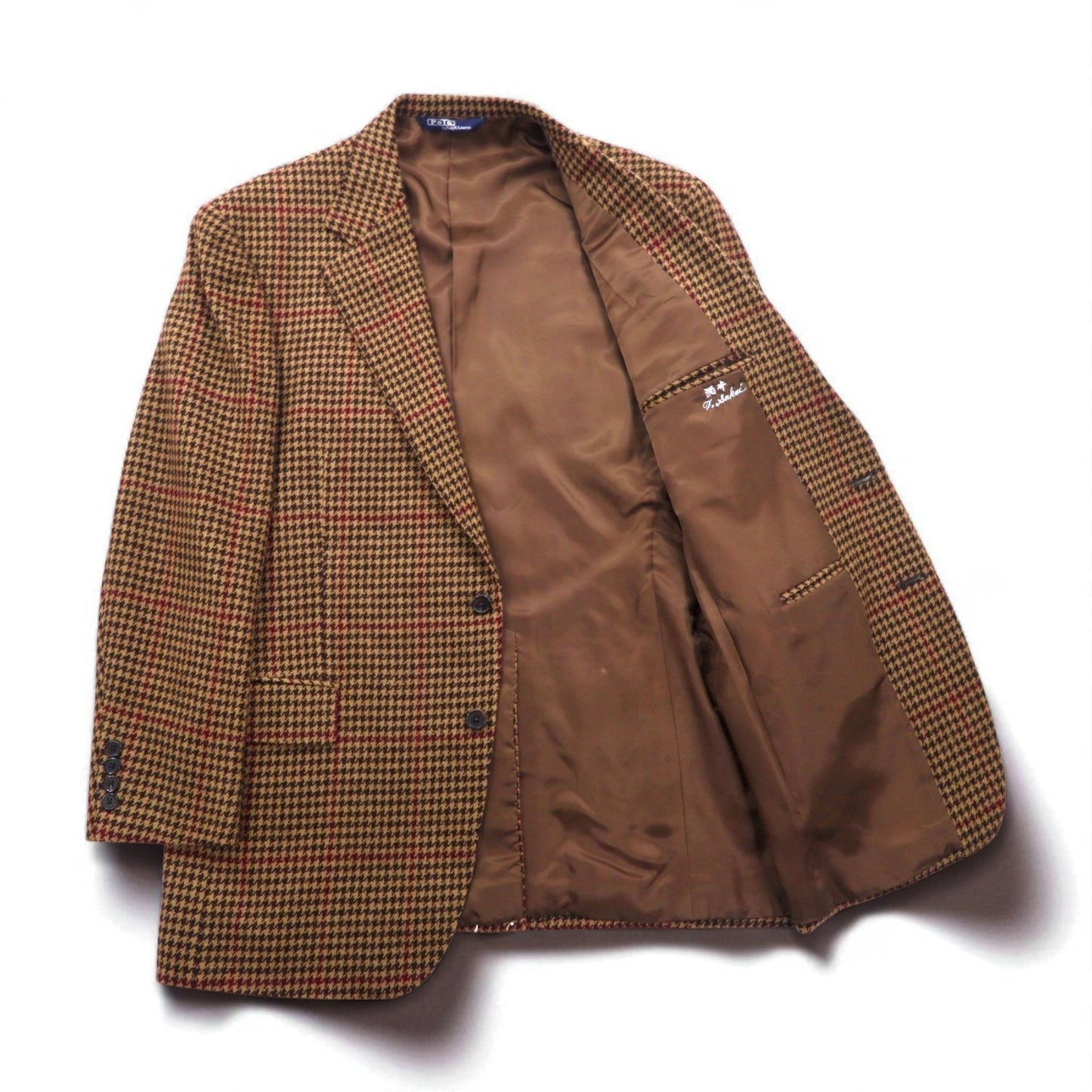Polo by Ralph Lauren 90s Tweed 2B Tailored Jacket, Size L, Brown, Gun Club Check, Wool, Made in Japan