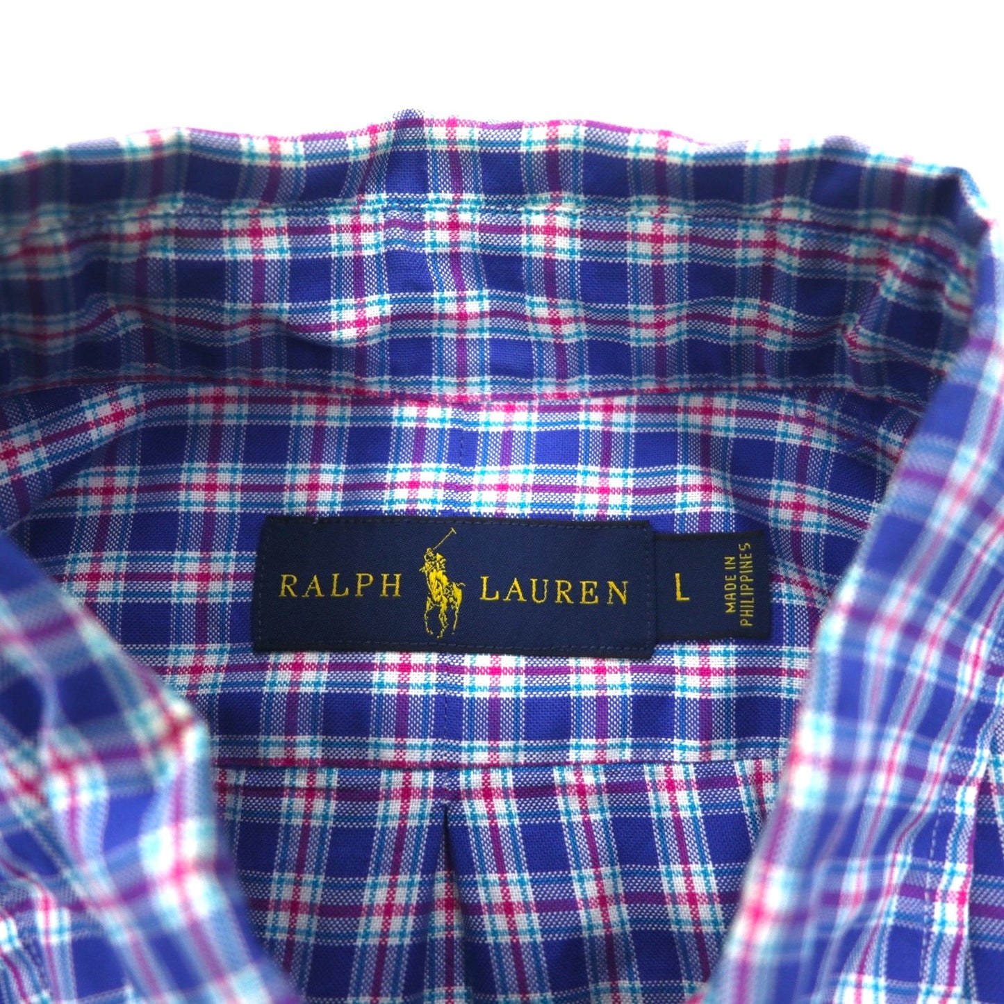 RALPH LAUREN Button-Down Shirt, Large, Blue Check, Oversized, Small Pony Embroidery