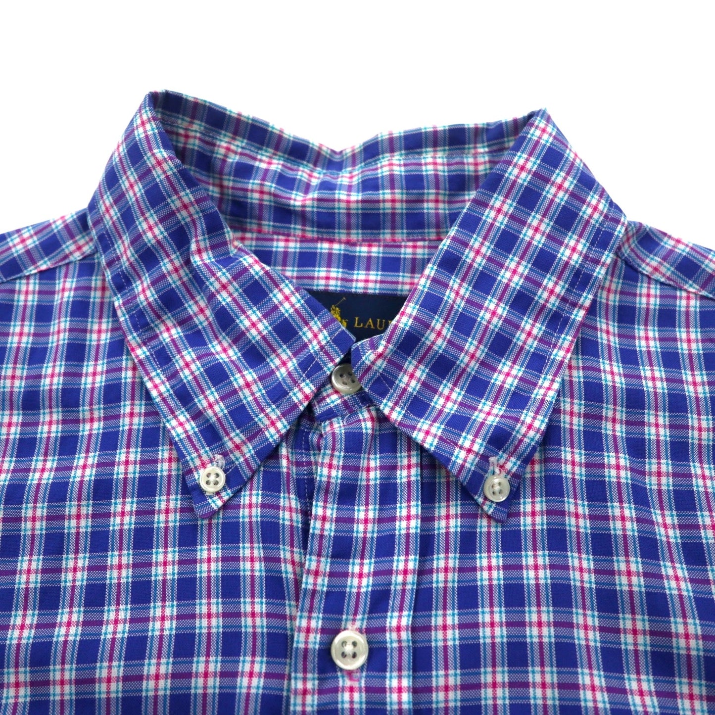 RALPH LAUREN Button-Down Shirt, Large, Blue Check, Oversized, Small Pony Embroidery