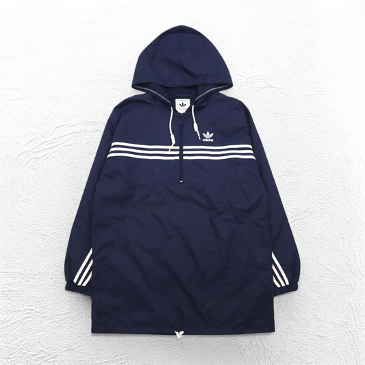 adidas 90年代 ハーフジップ アノラックパーカー XL ネイビー ナイロン メッシュライナー 3ストライプ トレフォイルロゴ