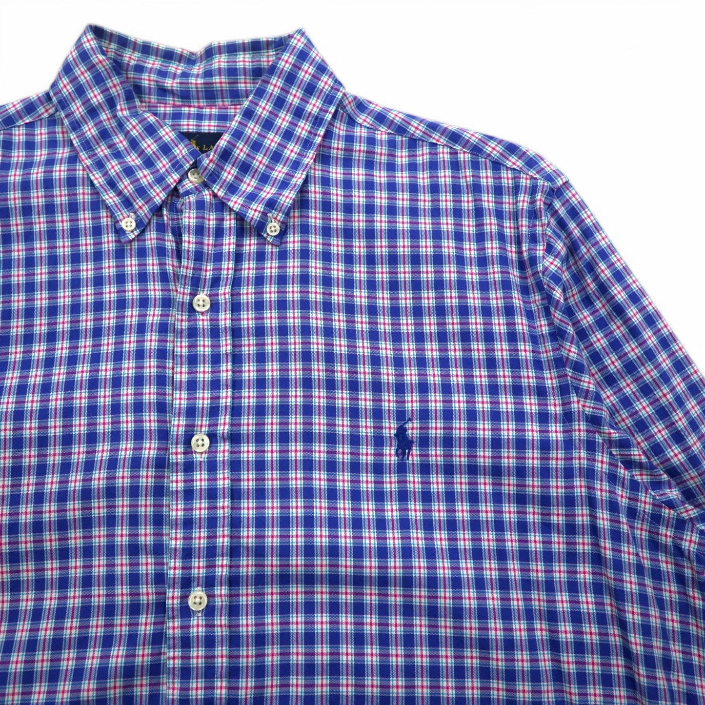 RALPH LAUREN Button-Down Shirt, Large, Blue Check, Oversized, Small Pony Embroidery