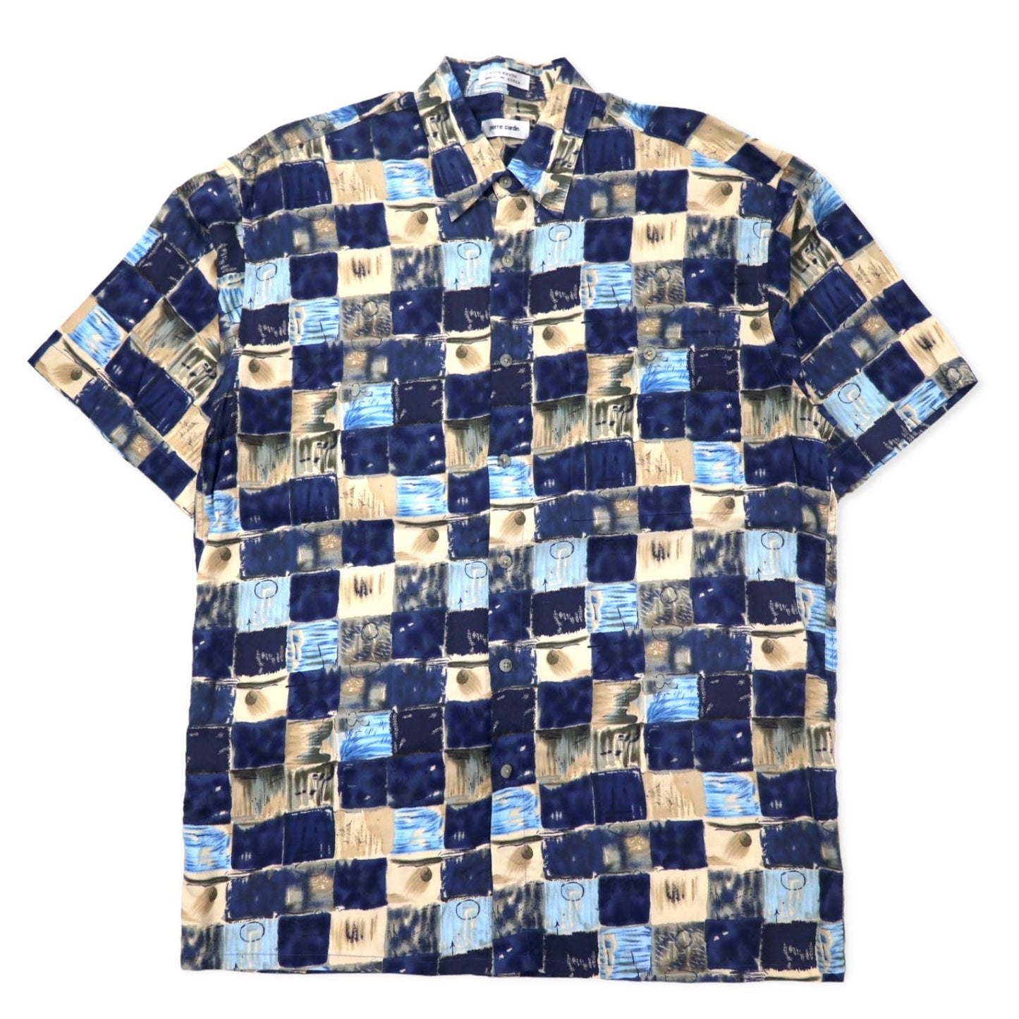 Pierre Cardin 90s Aloha Shirt, Size XL, Navy, Rayon, All-Over Print, Retro Style