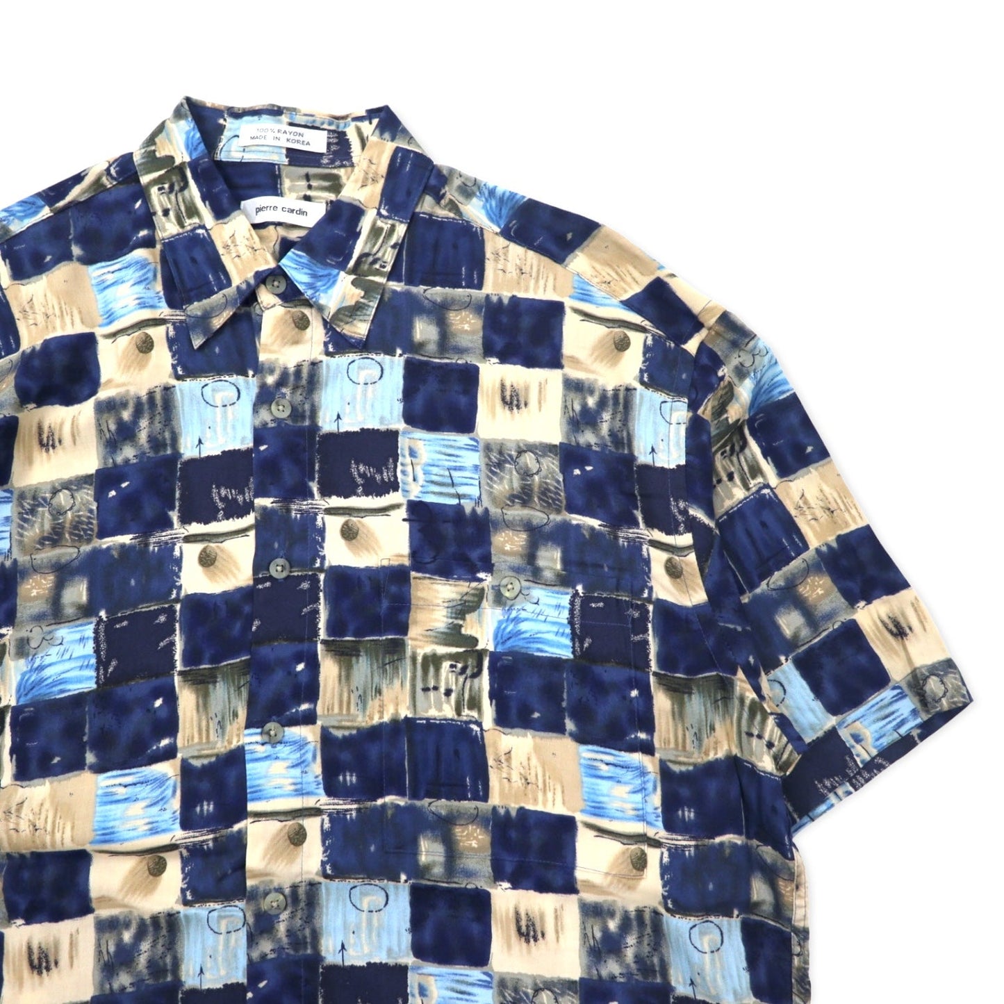 Pierre Cardin 90s Aloha Shirt, Size XL, Navy, Rayon, All-Over Print, Retro Style
