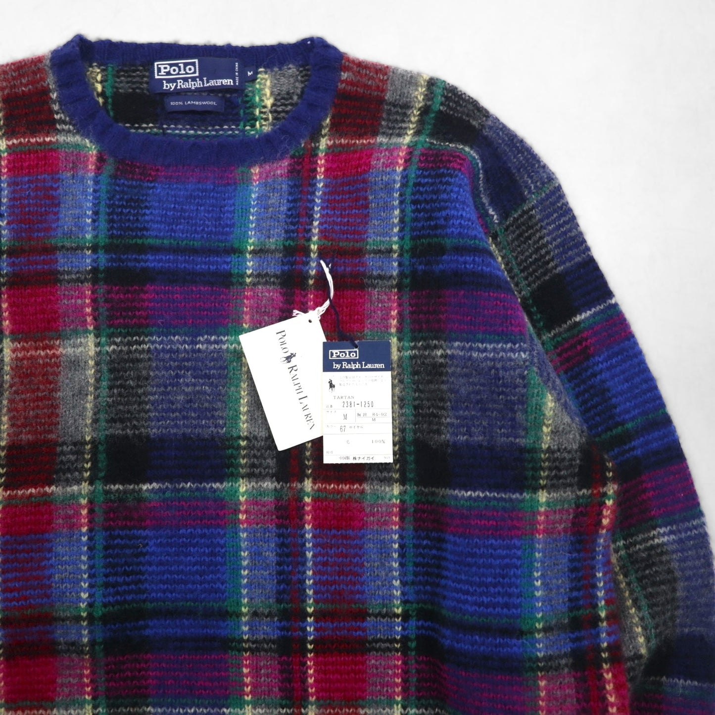 Polo Ralph Lauren 90年代 ラムウール ニット セーター M ブルー チェック 羊毛 未使用品