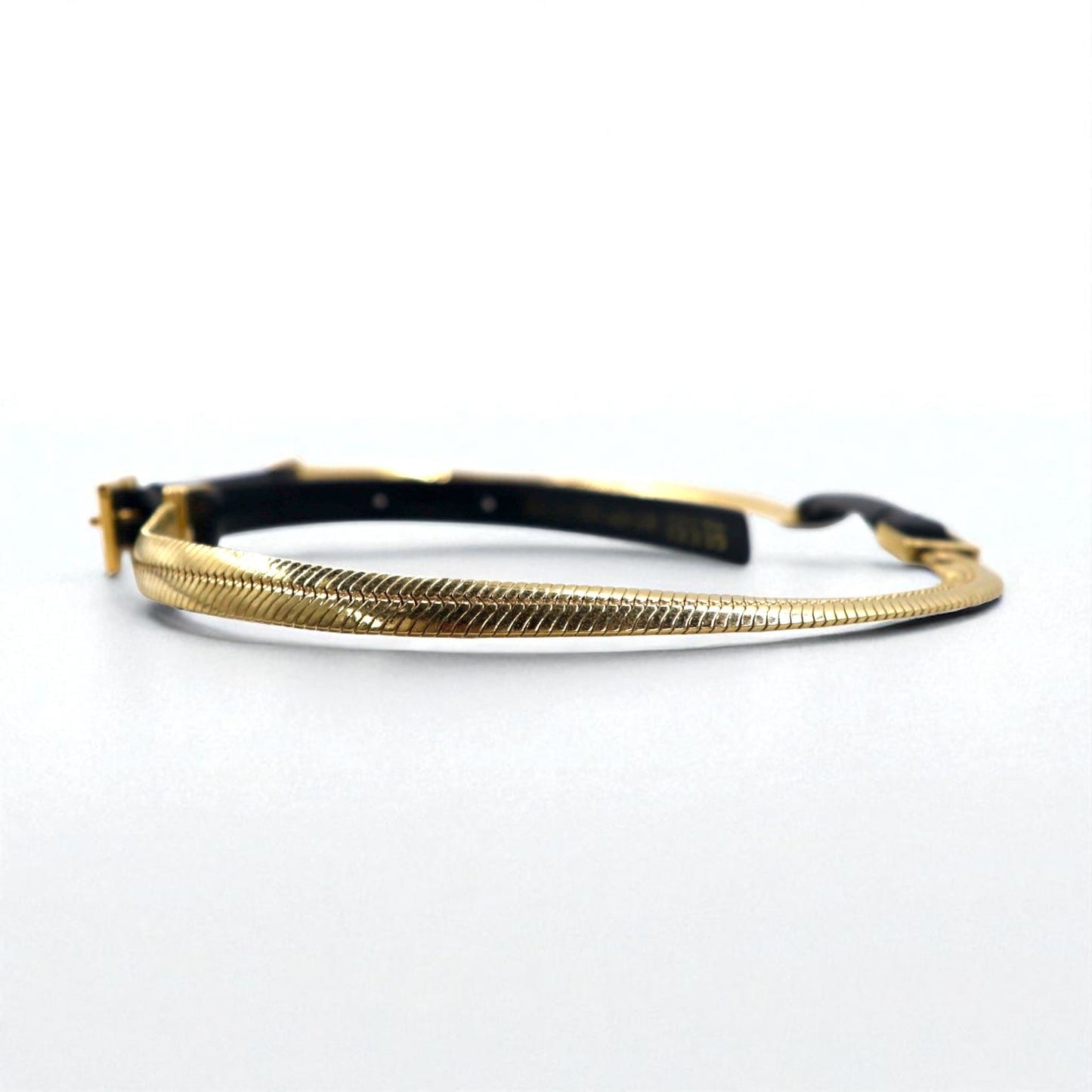 GUCCI Snake Chain Narrow Belt, Gold, Black Metal, and Leather, 037 0391 114963 26, Made in Italy