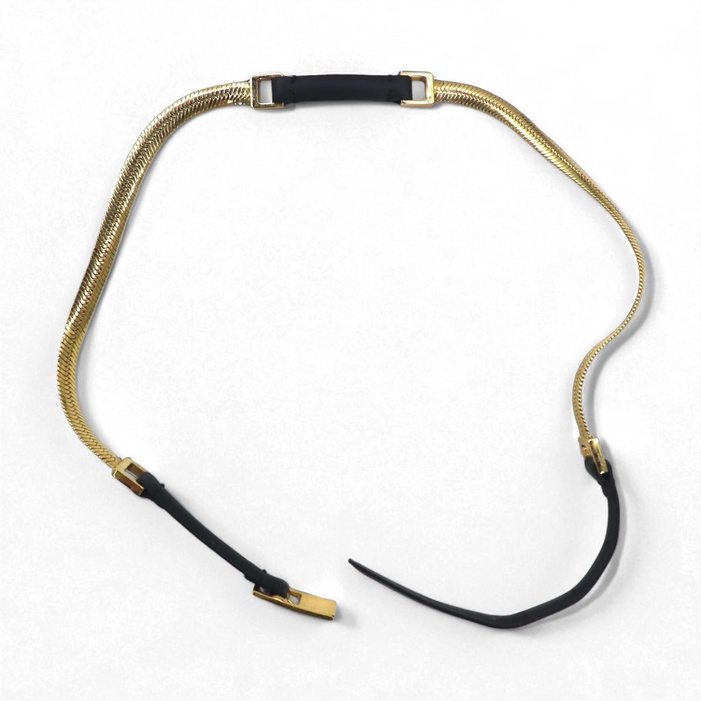 GUCCI Snake Chain Narrow Belt, Gold, Black Metal, and Leather, 037 0391 114963 26, Made in Italy