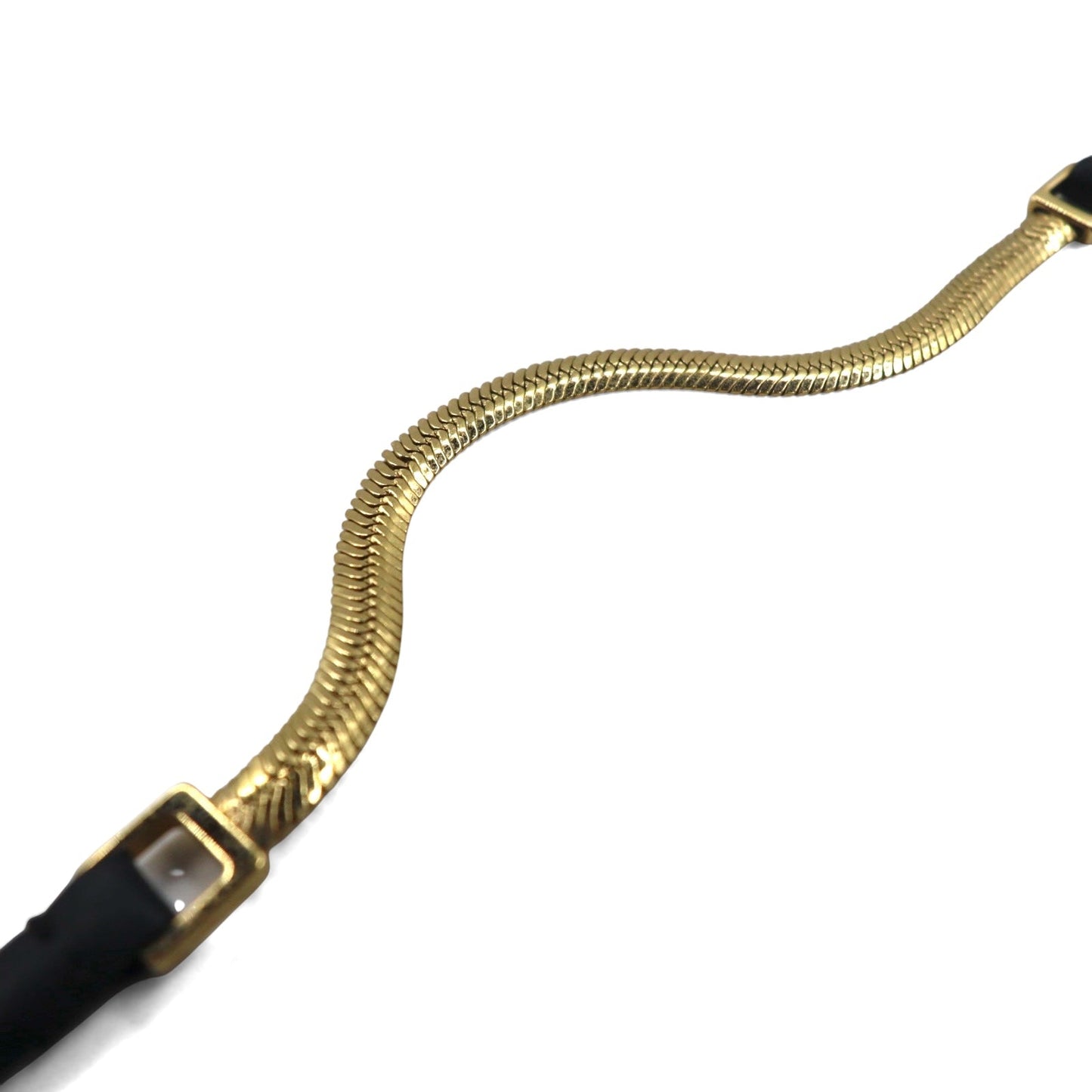 GUCCI Snake Chain Narrow Belt, Gold, Black Metal, and Leather, 037 0391 114963 26, Made in Italy