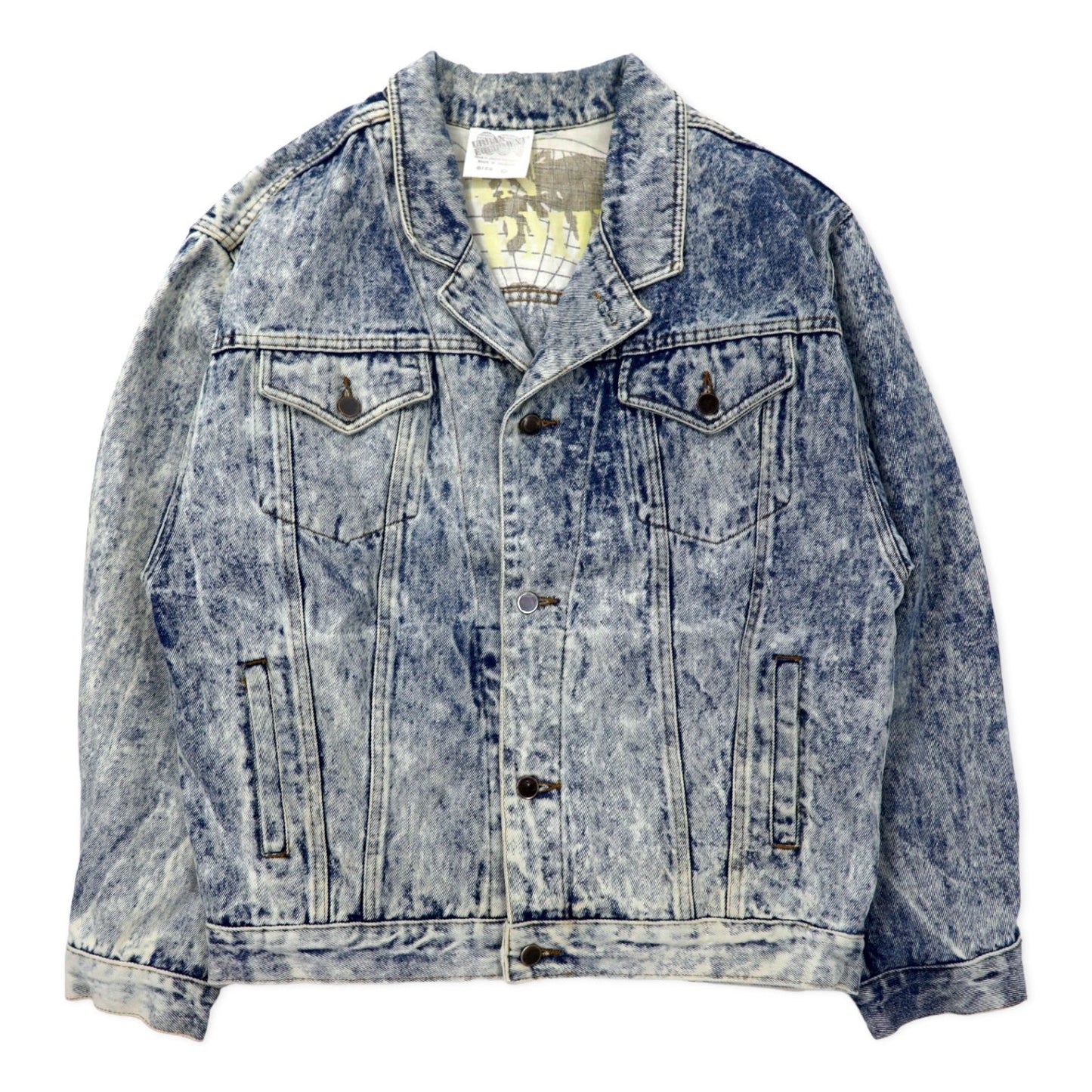 90s Uruguay-made URBAN EQUIPMENT chemical wash denim jacket, blue, cotton, size XL.