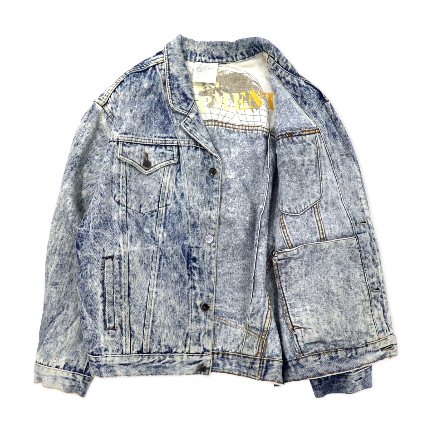 90s Uruguay-made URBAN EQUIPMENT chemical wash denim jacket, blue, cotton, size XL.