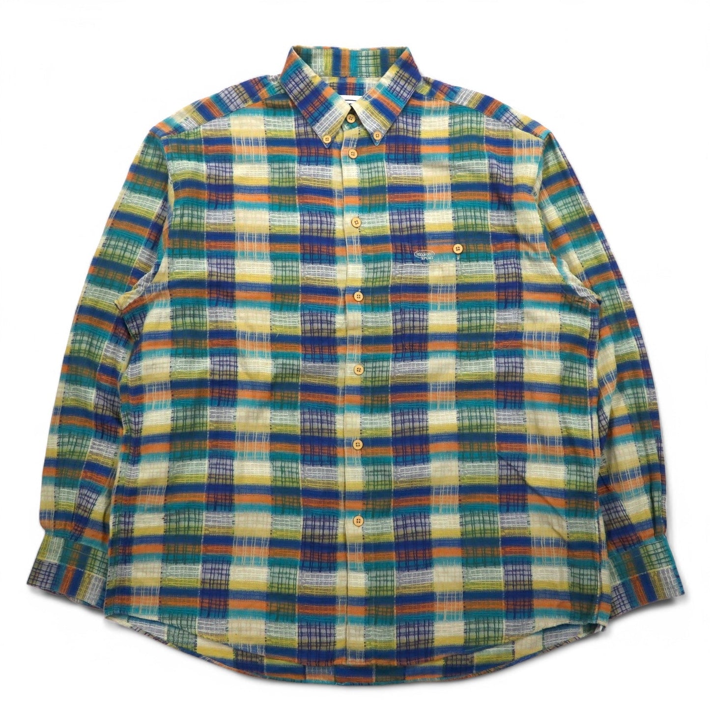 Missoni Sport 90s Button-Down Shirt, Green and Yellow Check, Cotton, Size L, Oversized