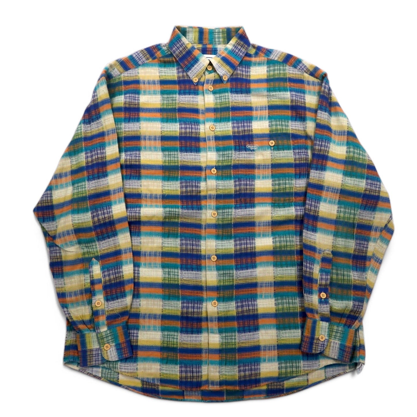 Missoni Sport 90s Button-Down Shirt, Green and Yellow Check, Cotton, Size L, Oversized