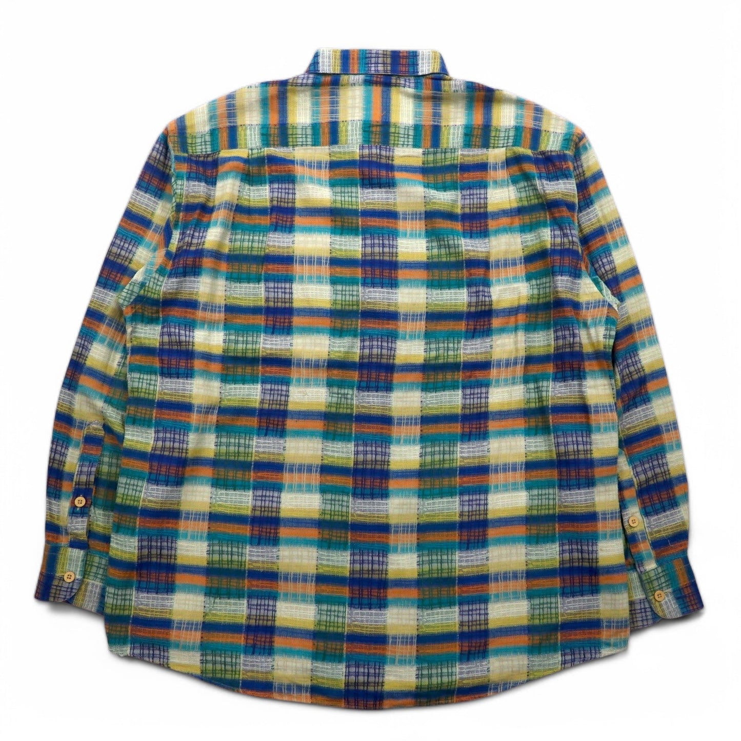Missoni Sport 90s Button-Down Shirt, Green and Yellow Check, Cotton, Size L, Oversized