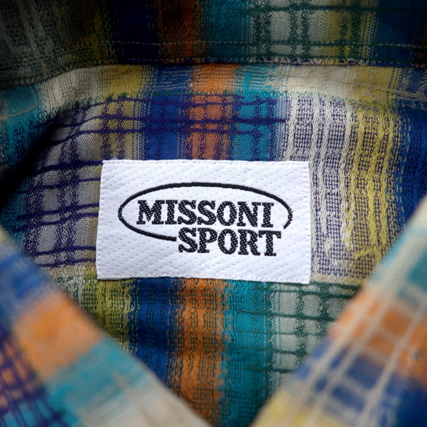 Missoni Sport 90s Button-Down Shirt, Green and Yellow Check, Cotton, Size L, Oversized