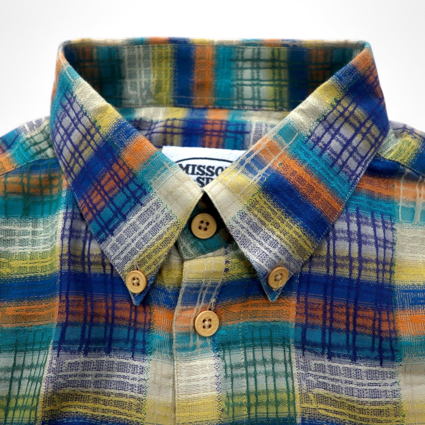 Missoni Sport 90s Button-Down Shirt, Green and Yellow Check, Cotton, Size L, Oversized