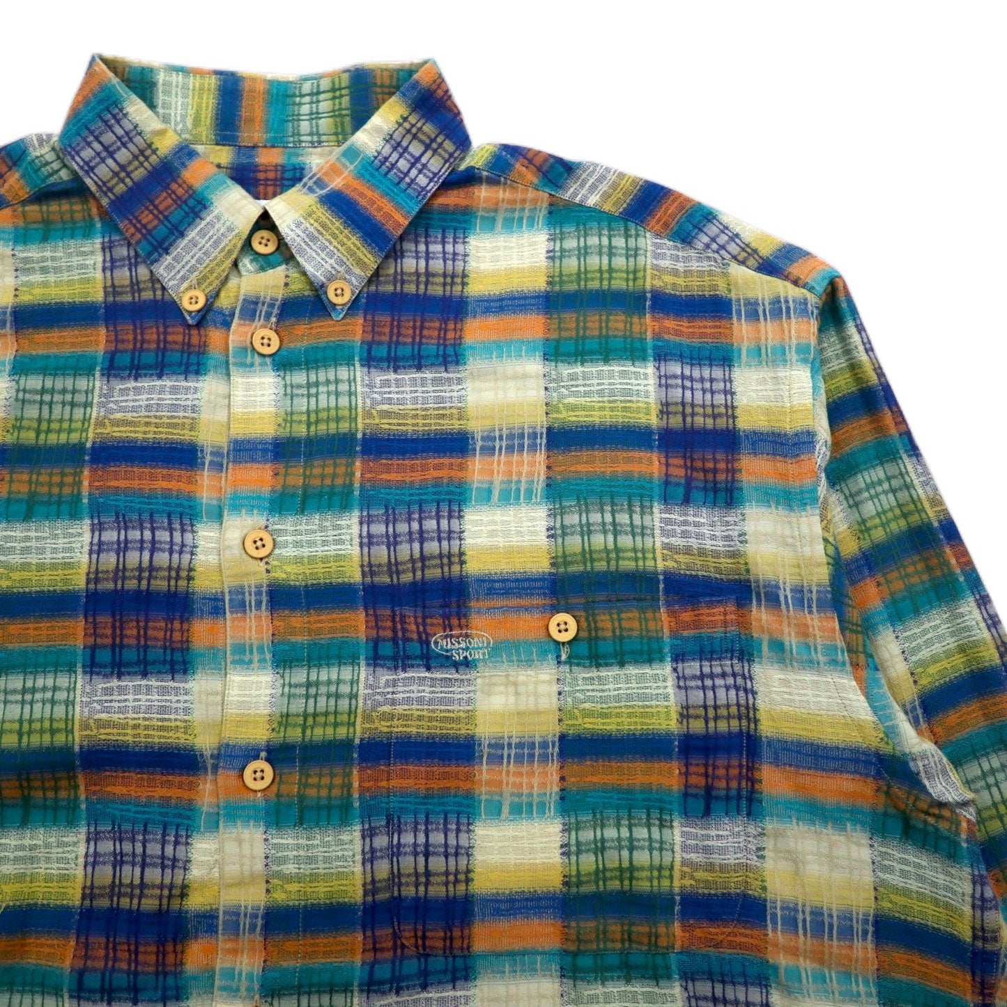 Missoni Sport 90s Button-Down Shirt, Green and Yellow Check, Cotton, Size L, Oversized