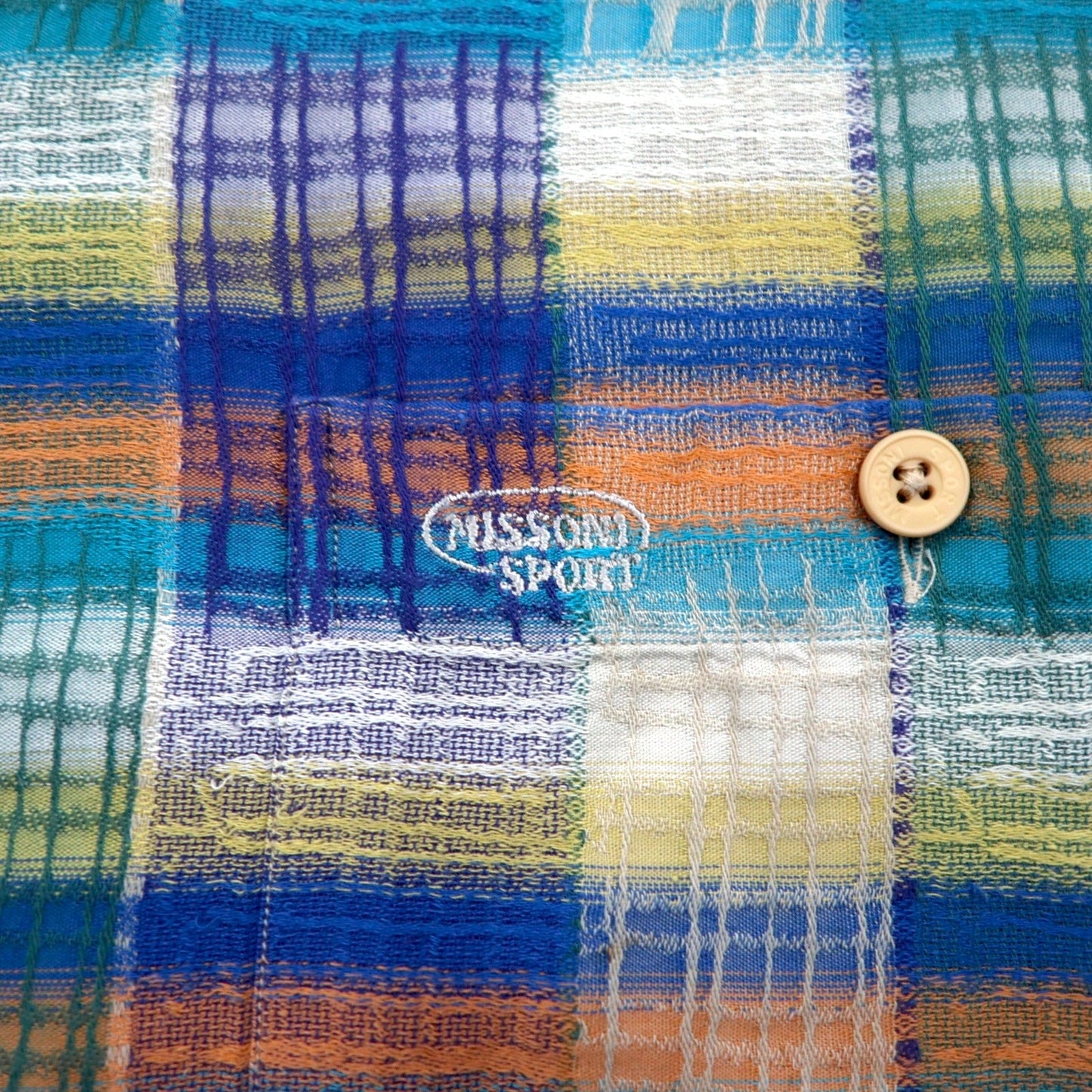 Missoni Sport 90s Button-Down Shirt, Green and Yellow Check, Cotton, Size L, Oversized
