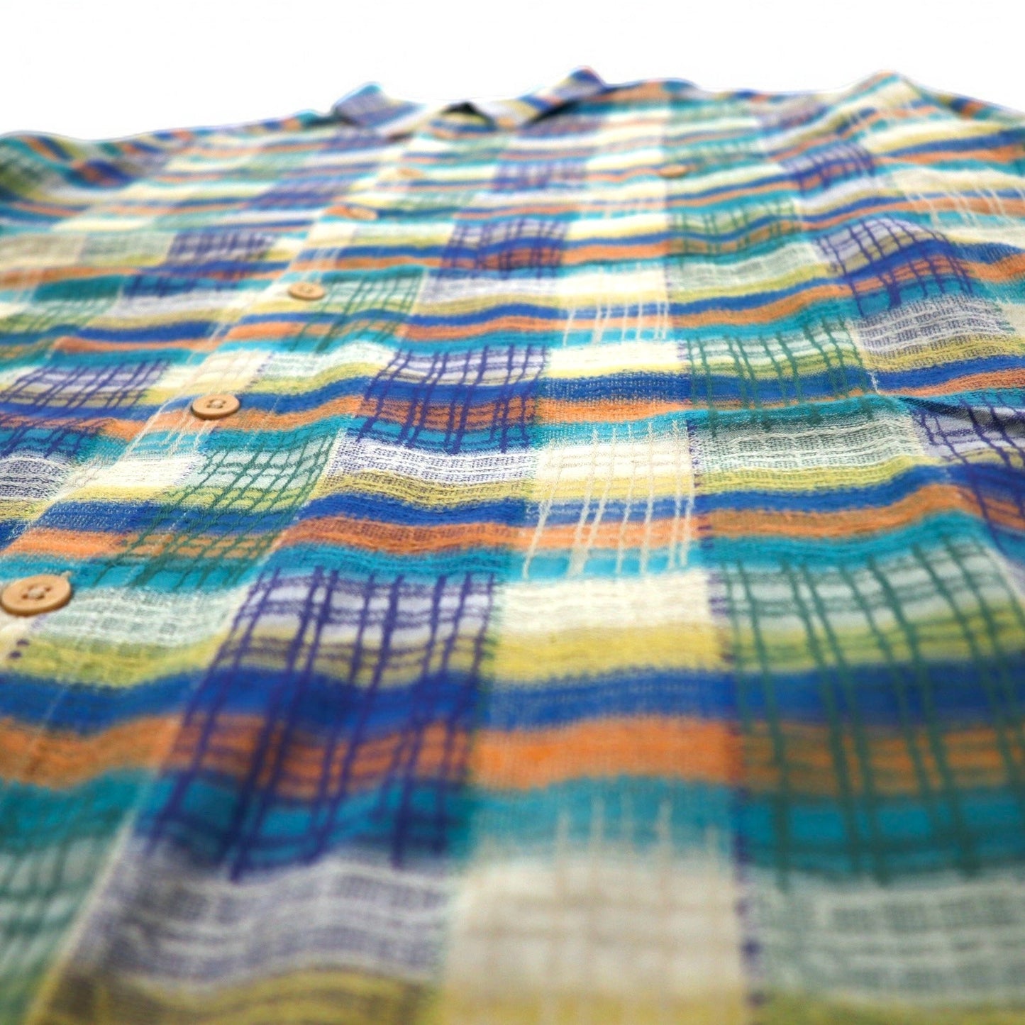 Missoni Sport 90s Button-Down Shirt, Green and Yellow Check, Cotton, Size L, Oversized