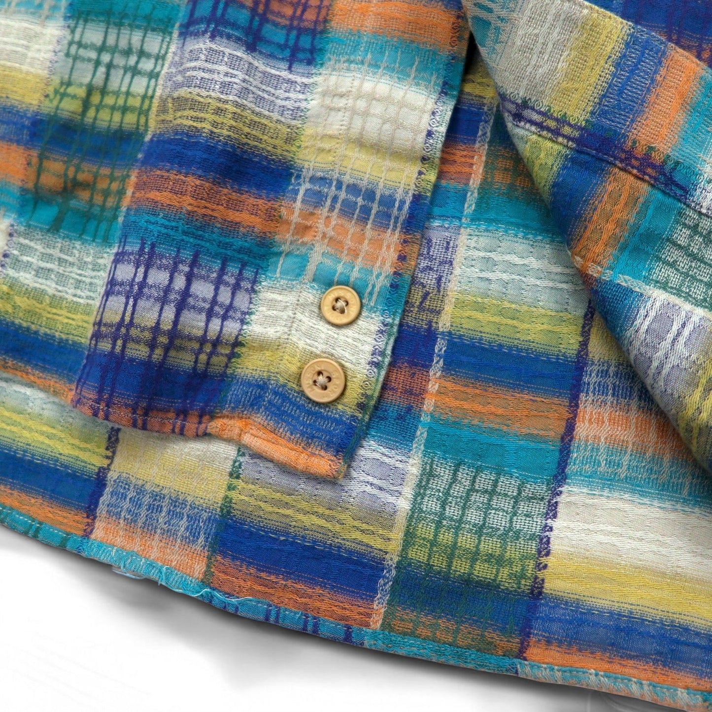 Missoni Sport 90s Button-Down Shirt, Green and Yellow Check, Cotton, Size L, Oversized