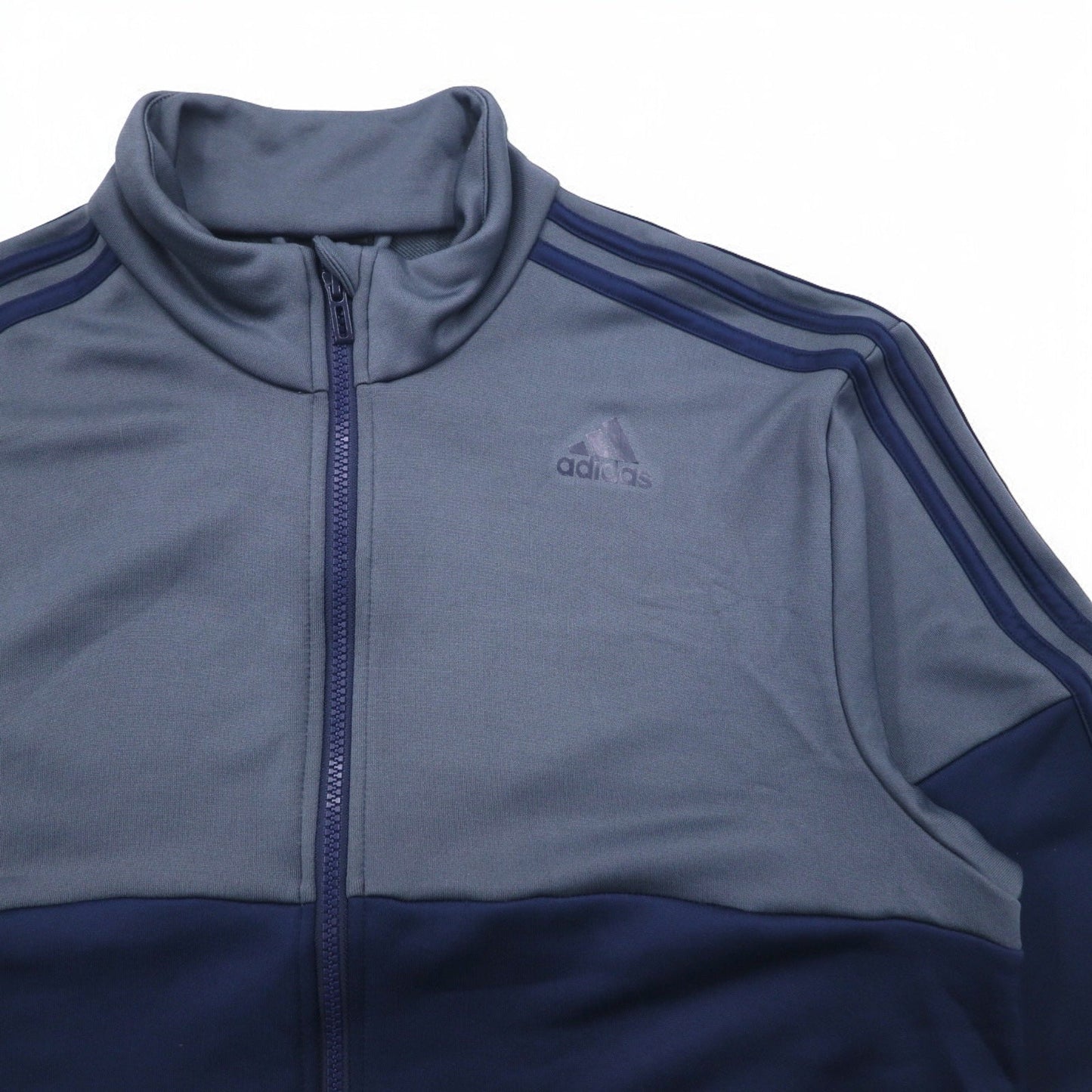 adidas Stand Collar Track Jacket, Size 2XL, Two-Tone Navy and Gray Polyester with 3-Stripes