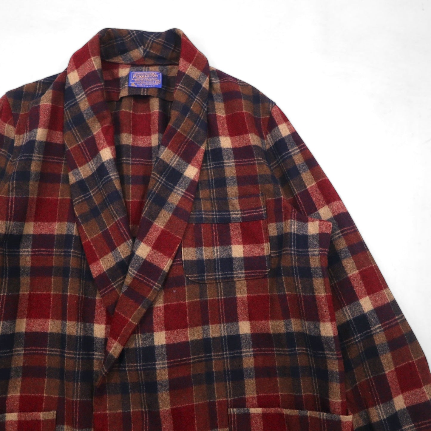 PENDLETON 70年代 USA製 ヴィンテージ ガウンコート ショールカラー ローブ M レッド ピュアバージンウール タータンチェック