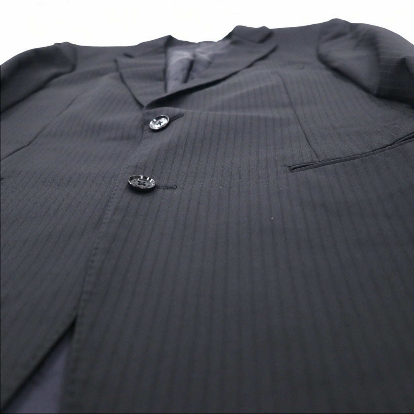 BURBERRY 2B Suit Set, Size L, Black Shadow Stripe Wool, Made in Japan