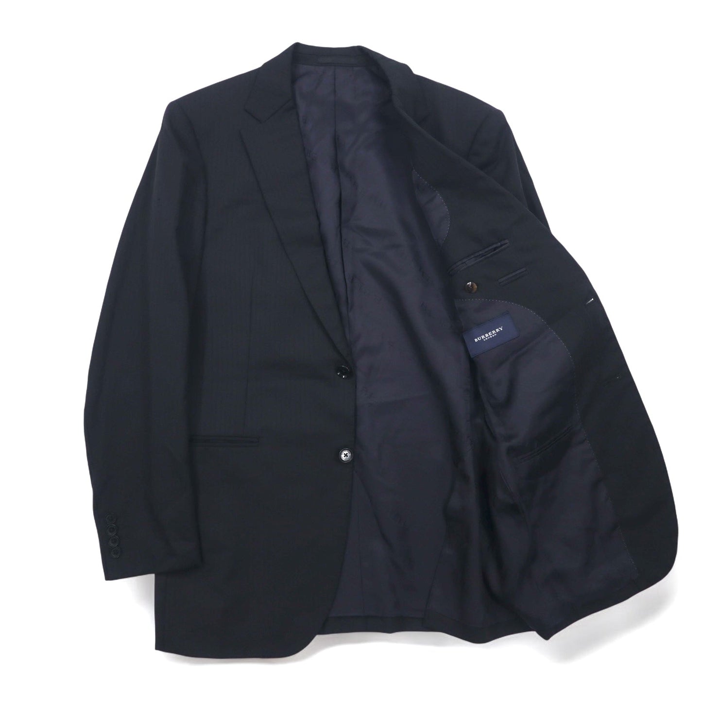 BURBERRY 2B Suit Set, Size L, Black Shadow Stripe Wool, Made in Japan