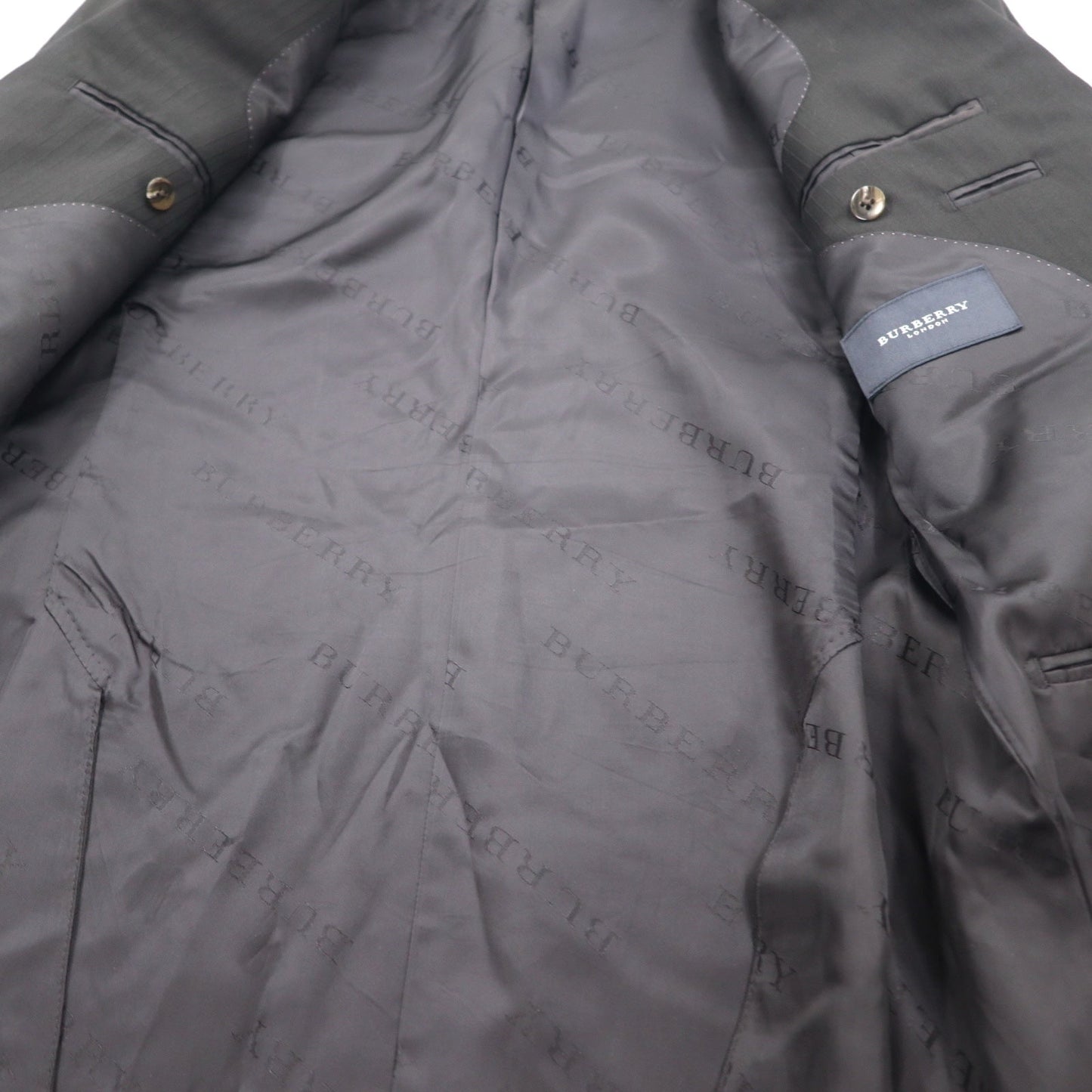 BURBERRY 2B Suit Set, Size L, Black Shadow Stripe Wool, Made in Japan