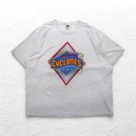 BROOKLYN CYCLONES 90s Baseball Print T-Shirt, Gray, 3XL, Fruit of the Loom, Made in El Salvador