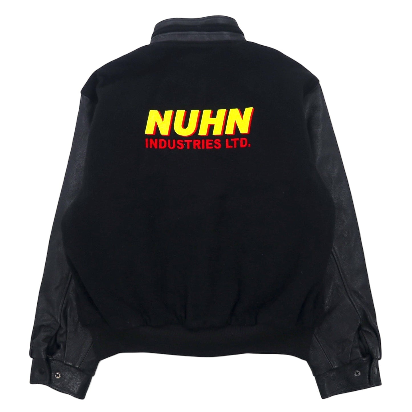 CANADA SPORTSWEAR Leather Sleeve Stadium Jacket, Size L, Black, Wool and Cowhide, NUHN Embroidery, Unused