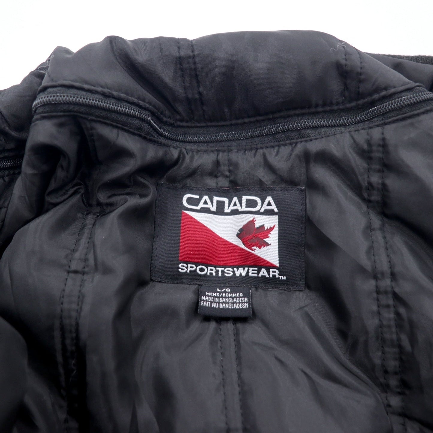 CANADA SPORTSWEAR Leather Sleeve Stadium Jacket, Size L, Black, Wool and Cowhide, NUHN Embroidery, Unused