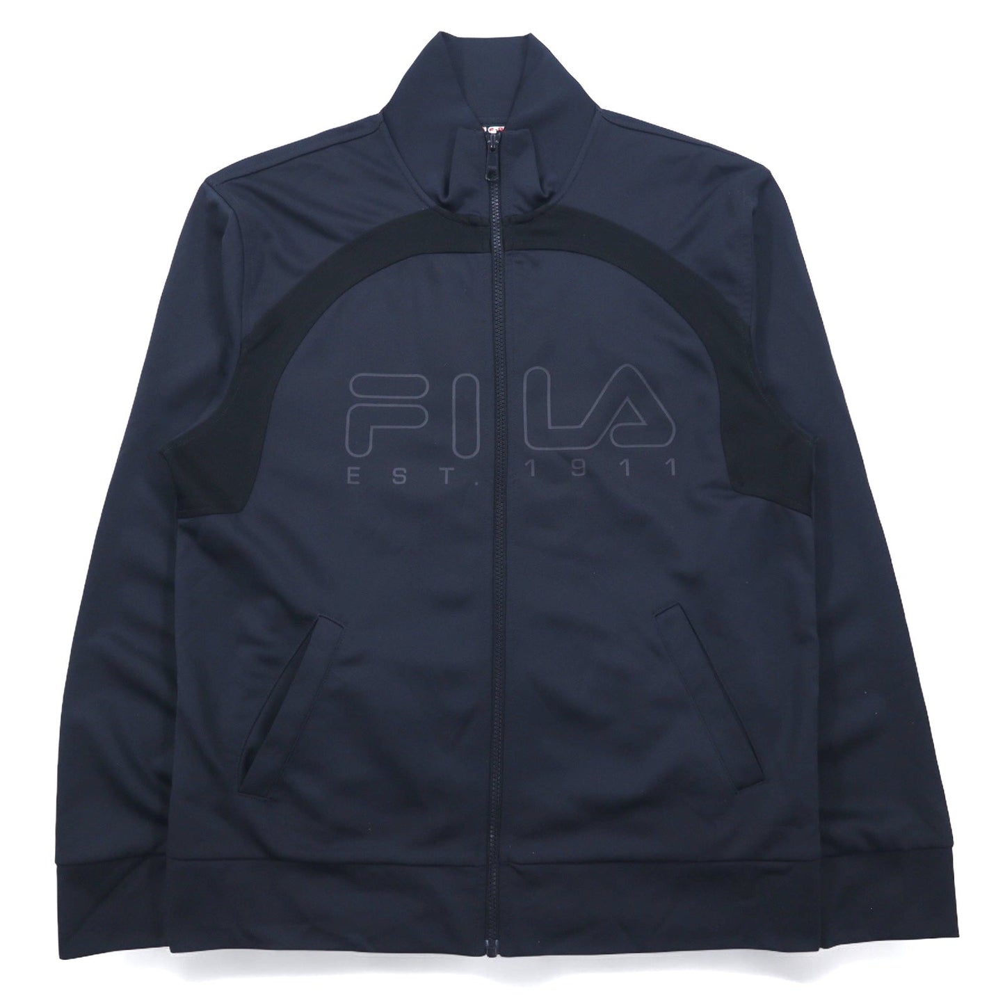 F-BOX by FILA High Neck Stand Collar Track Jacket, Size M, Navy, Logo Print