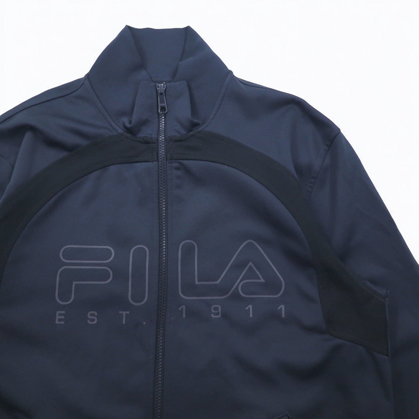 F-BOX by FILA High Neck Stand Collar Track Jacket, Size M, Navy, Logo Print