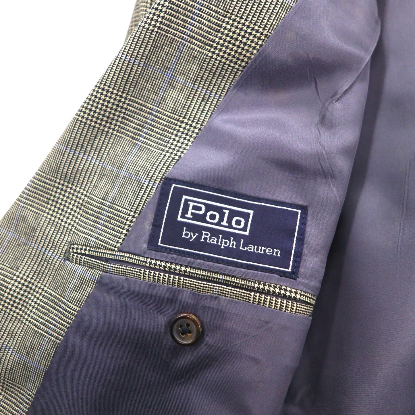 Polo Ralph Lauren 90年代 日本製 ピークドラペル ダブル テーラードジャケット M グレー ウール グレンチェック
