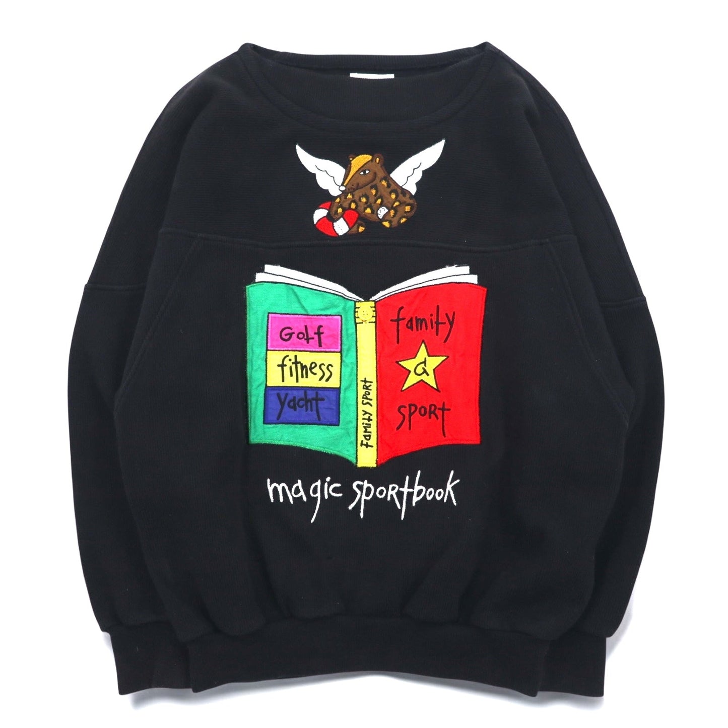 Castelbajac Sport 90s Character Embroidered Sweatshirt, Size Small, Black, Magic Sport Book, Made in Japan