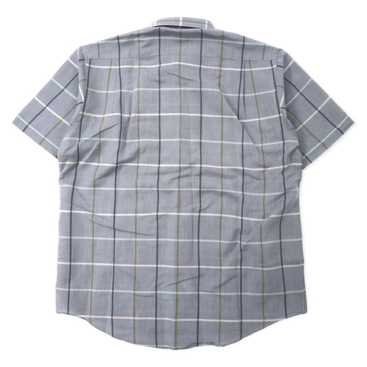Burberry Windowpane Check Short Sleeve Dress Shirt, Size L, Gray, Linen and Cotton, Made in Japan