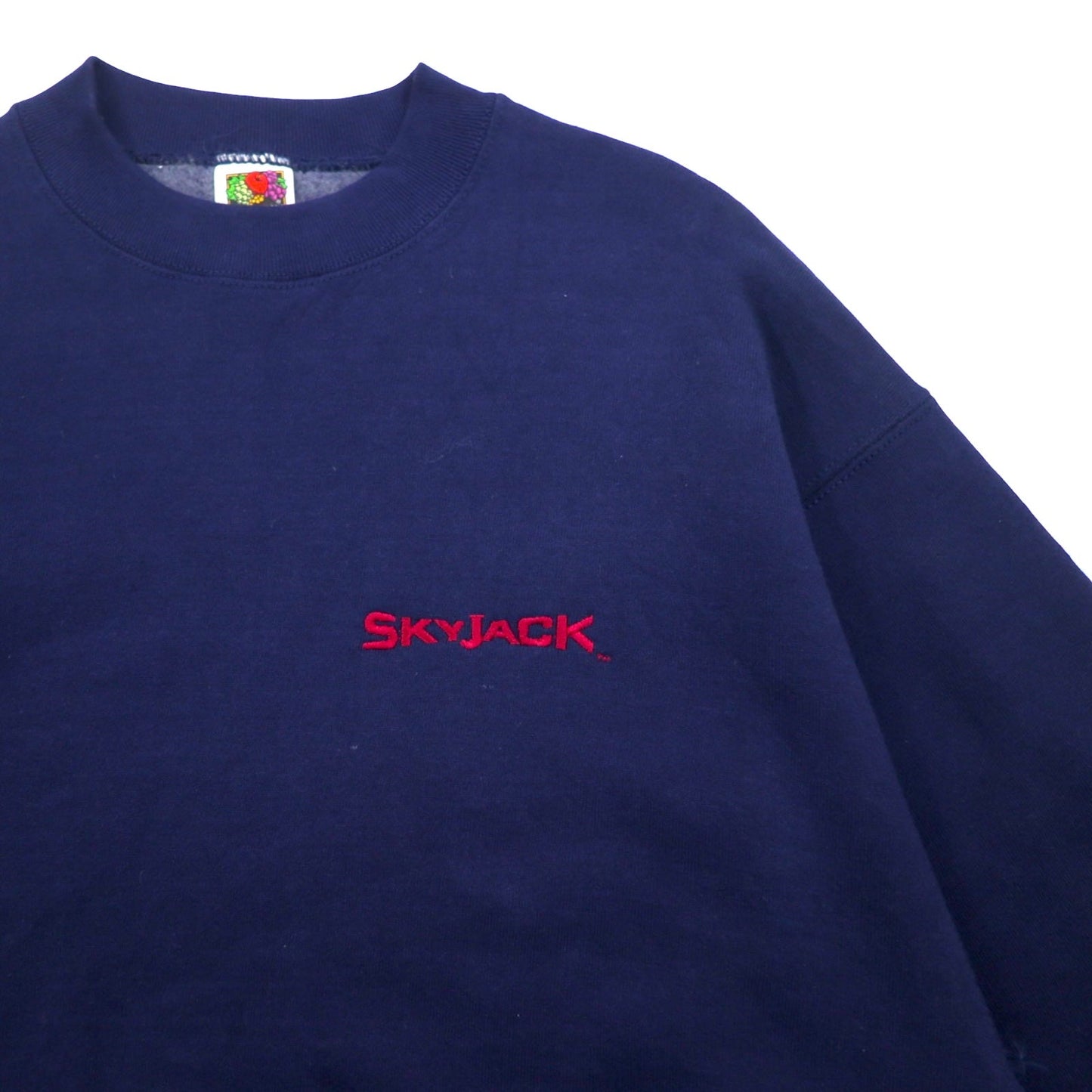 FRUIT OF THE LOOM 90年代 USA製 SUPER COTTON スウェット L ネイビー 裏起毛 SKYJACK ワンポイント刺繍