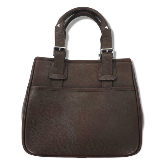 BURBERRY square handbag in brown grained leather with Nova check interior