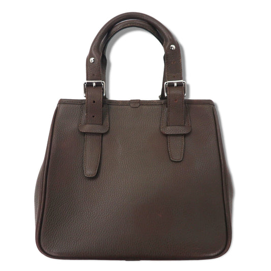 BURBERRY square handbag in brown grained leather with Nova check interior