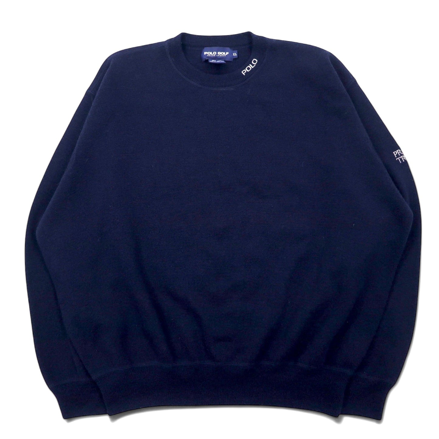 POLO GOLF RALPH LAUREN 90s Crew Neck Knit Sweater, XL, Navy Wool with Embroidery