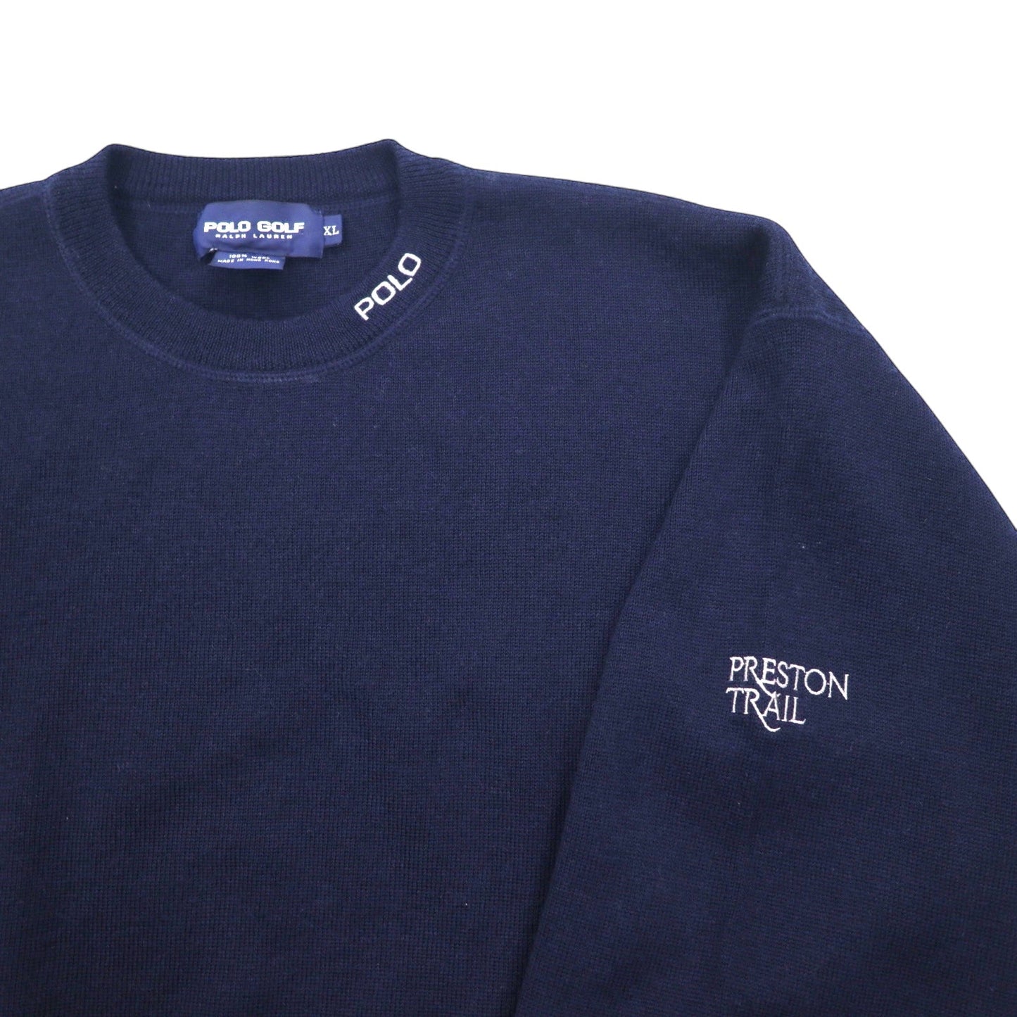 POLO GOLF RALPH LAUREN 90s Crew Neck Knit Sweater, XL, Navy Wool with Embroidery