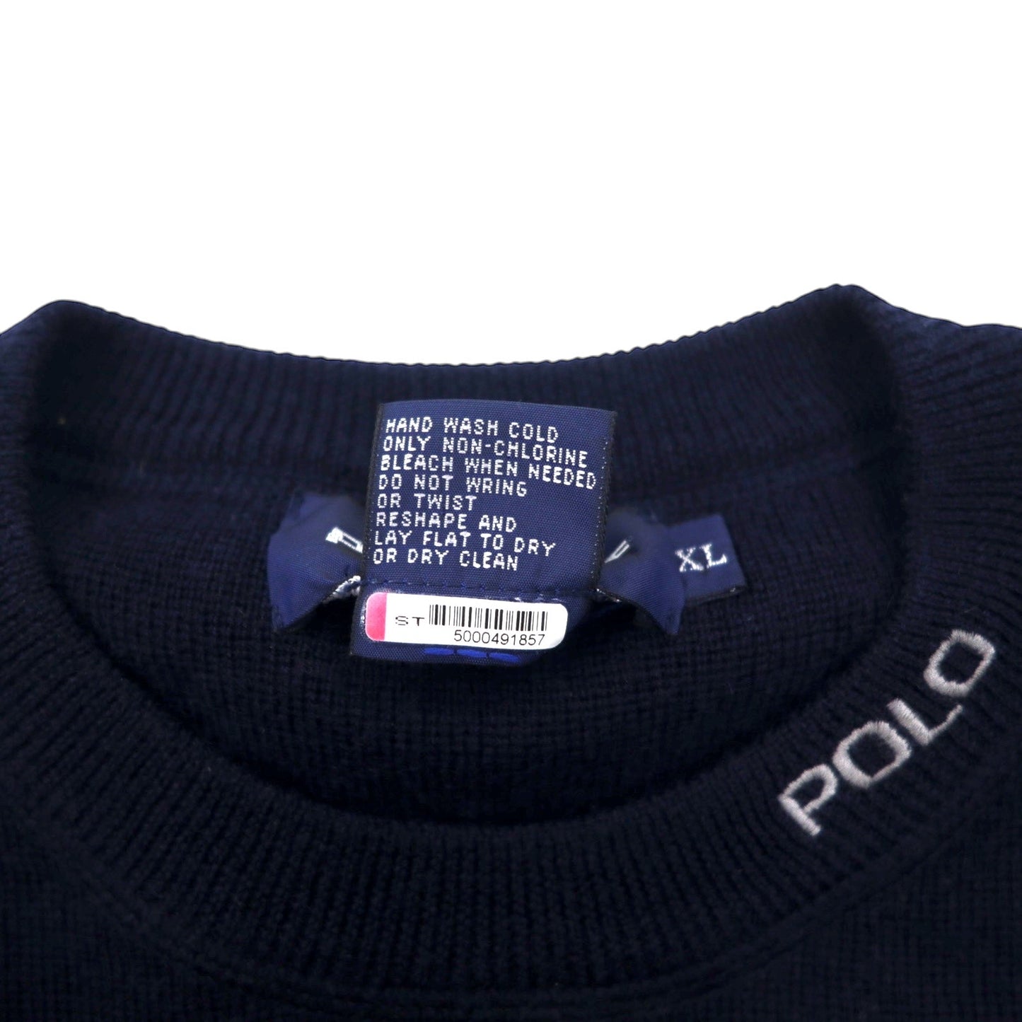 POLO GOLF RALPH LAUREN 90s Crew Neck Knit Sweater, XL, Navy Wool with Embroidery