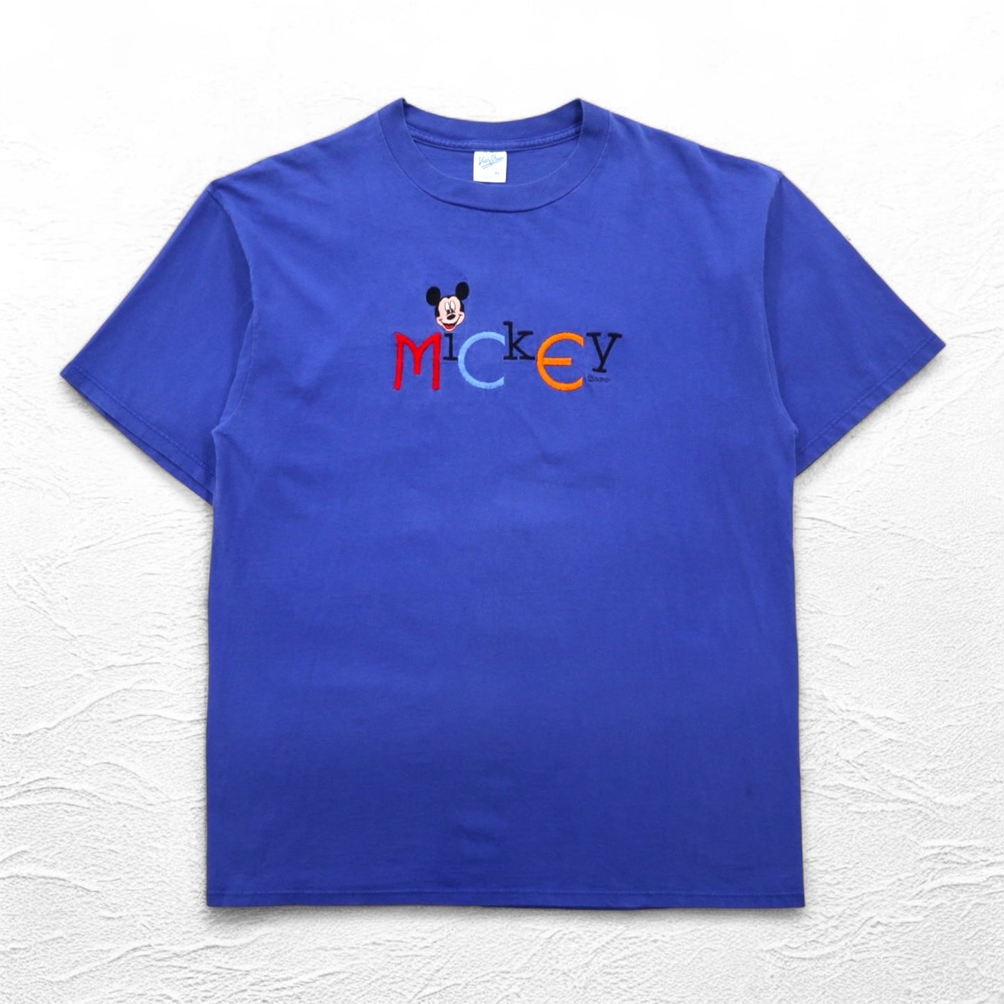 Velva Sheen 90s USA Made Mickey Mouse Embroidered T-Shirt, Blue, XL, Disney