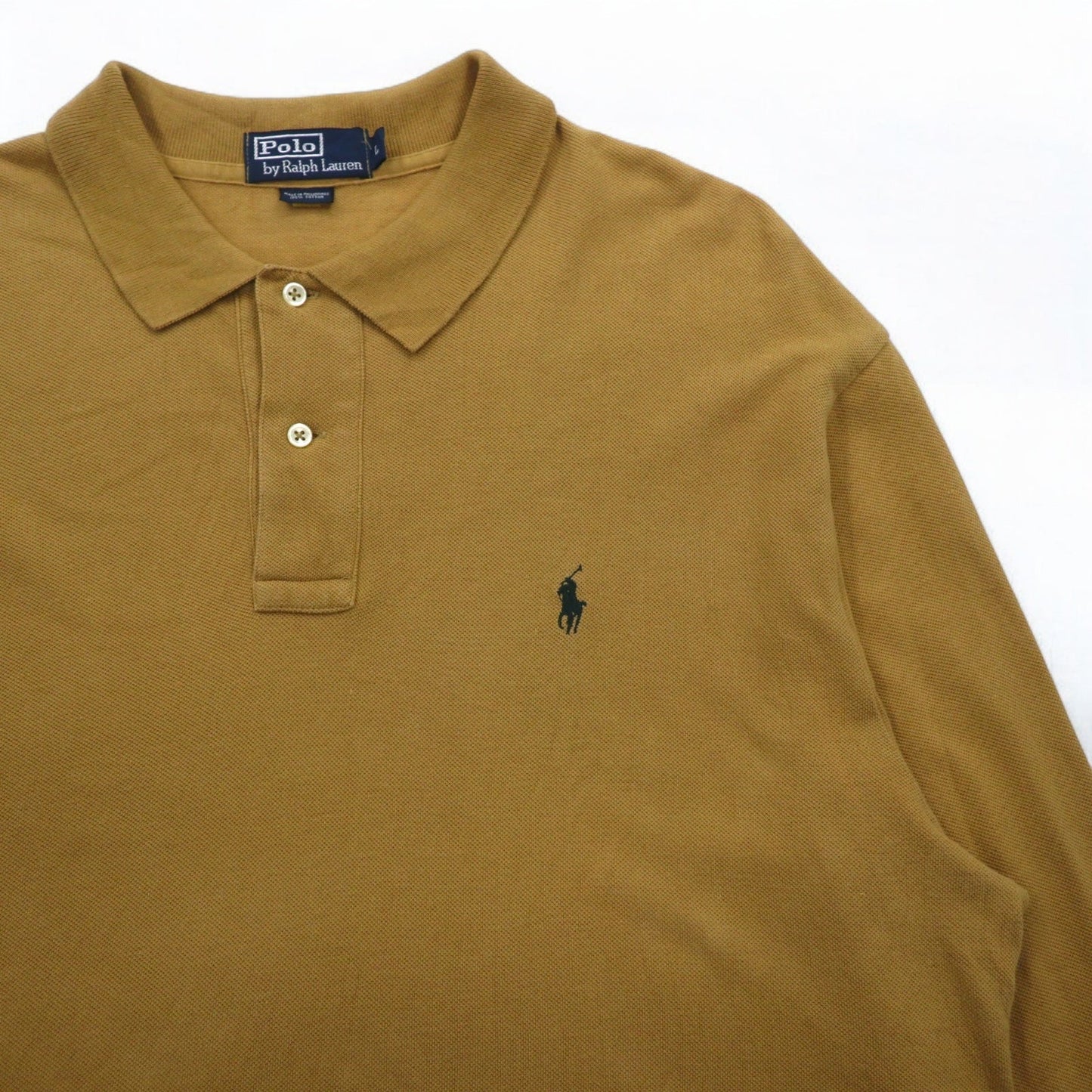 Polo by Ralph Lauren 90年代 ロングスリーブ ポロシャツ L ベージュ 鹿の子 スモールポニー刺繍
