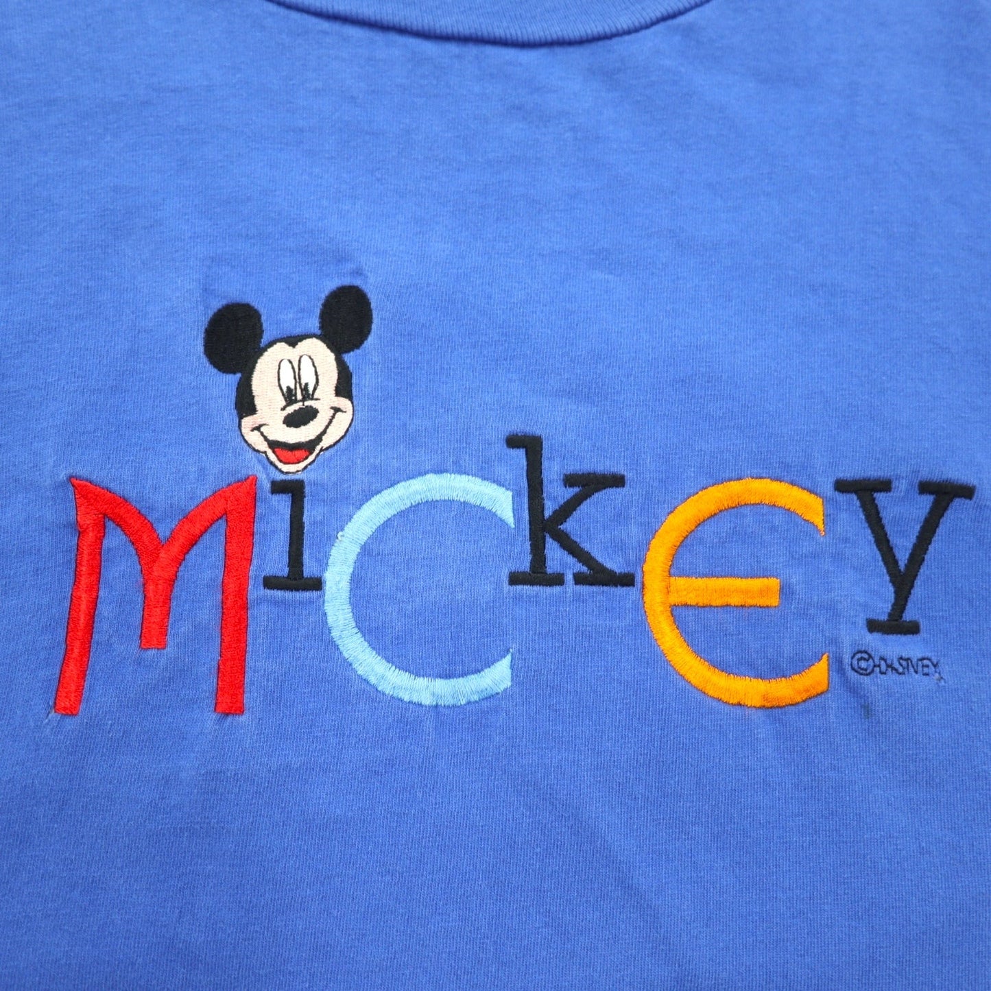 Velva Sheen 90s USA Made Mickey Mouse Embroidered T-Shirt, Blue, XL, Disney