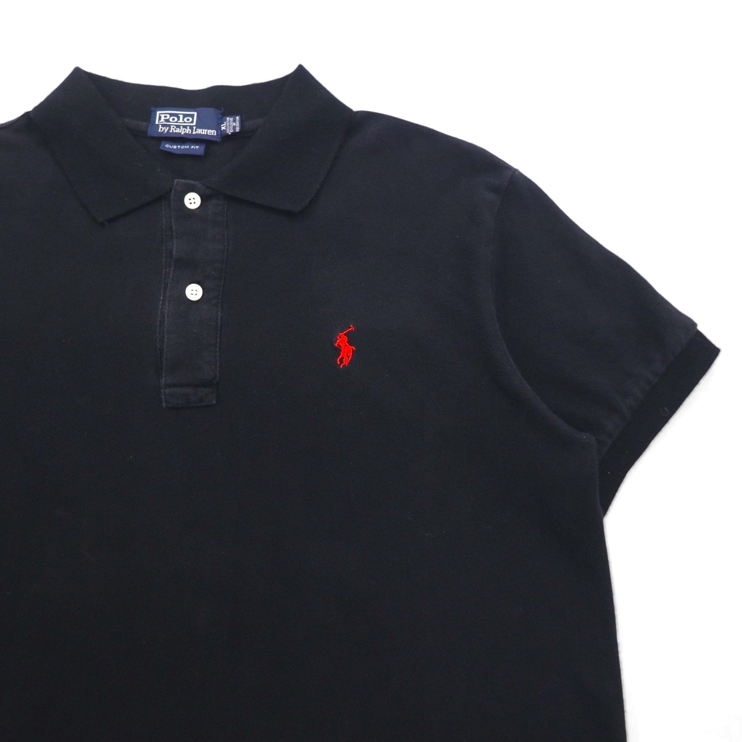 Polo by Ralph Lauren 90s Polo Shirt, XL, Black Cotton, Pique, Small Pony Embroidery