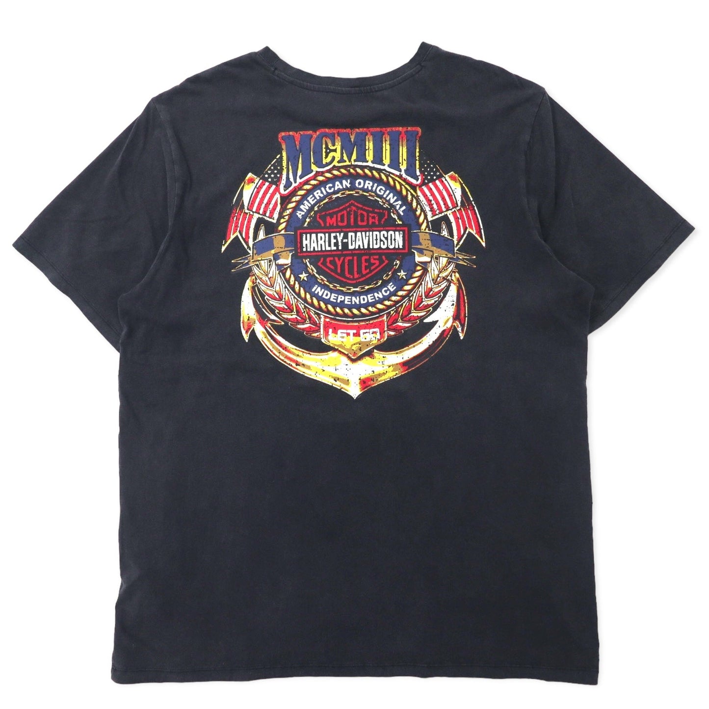 HARLEY DAVIDSON Logo Print T-Shirt, XL, Black, Cotton, Double-Sided Print