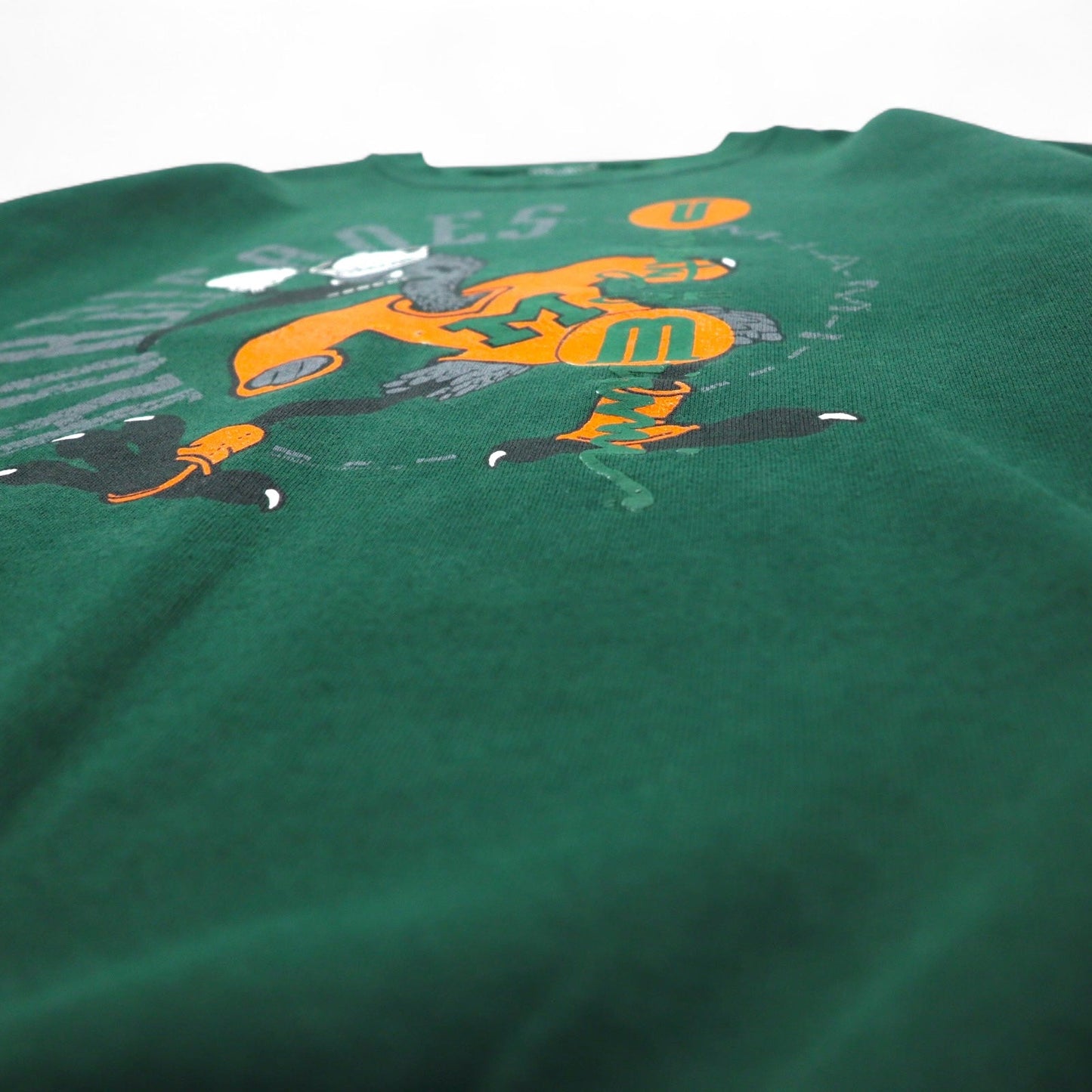 SANTEE by PLUMA USA製 90年代 NCAA カレッジ プリント スウェット L グリーン 裏起毛 Miami Hurricanes