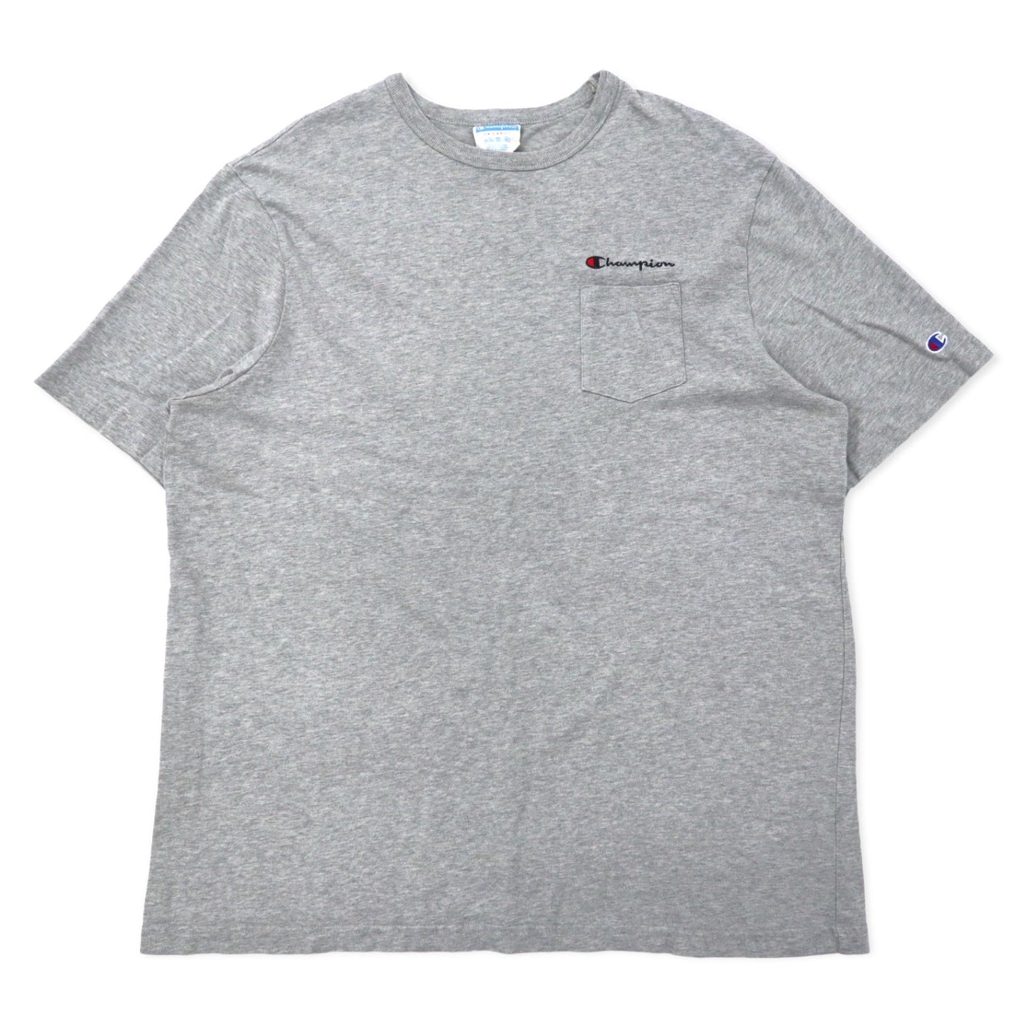 Champion 90s Pocket T-Shirt, Size 3XL, Gray Cotton, Bar Tag, One-Point Logo Embroidery, Oversized