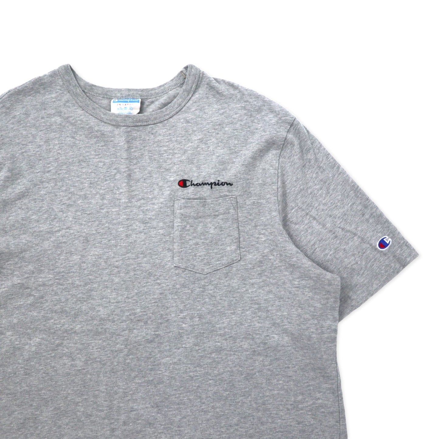 Champion 90s Pocket T-Shirt, Size 3XL, Gray Cotton, Bar Tag, One-Point Logo Embroidery, Oversized